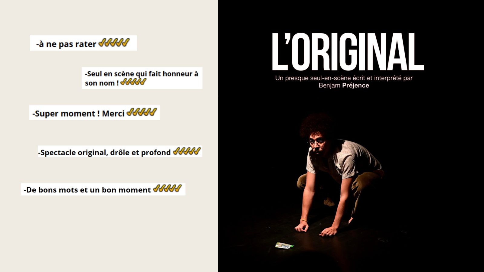 Dîner spectacle : découvrez la pièce "L'original" de Benjamin Préjence